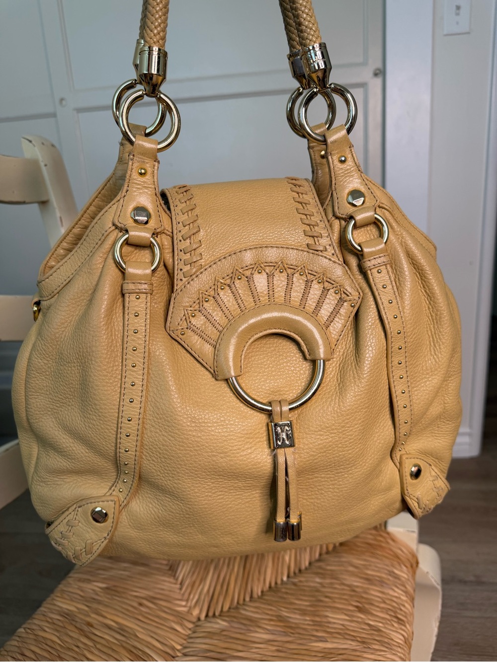 Cole Haan Mustard Leather Shoulder Bag with Gold Hardware
